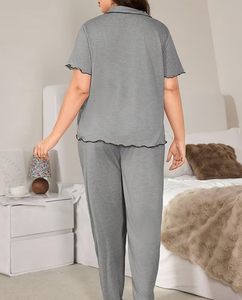 Women Breathable Pajama Set Short Sleeve V Neck Sleepwear Two Piece Lounge Set Knitted Jersey Homewear Winter Spring Summer - Product Image 5