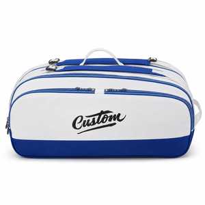 Bolsa de Tenis Personalizada Blanca y Azul con Cierre de Cremallera, Lona Resistente, Impermeable, Multifuncional, con Compartimento para Zapatos - Product Image 1