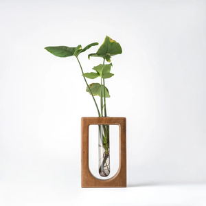 Vase mural rectangulaire en bois Art Déco, bois naturel, écologique, fait main, FAIZA CRAFT FC-9038, pot pour plantes d'intérieur, 4-6 pouces, Uttar - Product Image 1