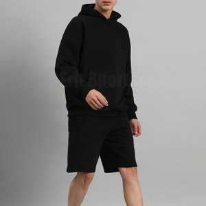 Cotton/Polyester Winter Two-Piece Breathable <b>Lightweight</b> <b>Hoodie</b> Shorts Set for Men Gym Training Customizable Size Casual Wear - Product Image 4