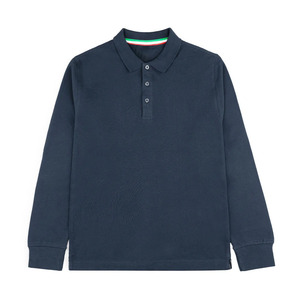 Polo de Manga Larga Azul Marino para Hombre, Color Sólido, Algodón Piqué, Ropa Casual de Primavera, Cuello con Botones - Product Image 1