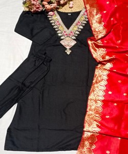 Salwar Kameez para Mujer, Largo hasta el Suelo, Bordado, de Algodón, Estilo Vintage, Ligero, Étnico, para Uso Diario, India, Pakistán, 85895 SAHAJANAND - Product Image 3