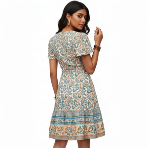 Robes Midi Bohèmes Florales Luxe Unity pour Femmes – Vente en Gros, Robes Longues Décontractées d'Été à Manches Courtes, Robe Respirante - Product Image 3