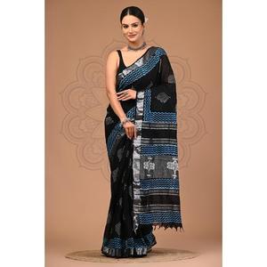 Elegante Sari de Lino Estampado para Uso Diario con Blusa de Lino Suave para Mujer, Ideal para Uso Diario y en la Oficina - Product Image 1