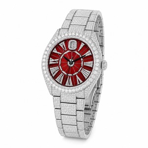 Luxury unisex Diamond Watch Stainless Steel Case <b>Red</b> Dial Roman Numeral Analog Quartz Movement Sapphire Crystal 44mm - Product Image 2
