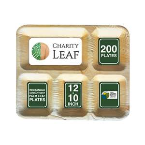 Piatto Rettangolare in Foglia di Palma Naturale 12 x 10 Pollici con 5 Scomparti per Decorazione Tavola e Stoviglie per Feste - Product Image 6