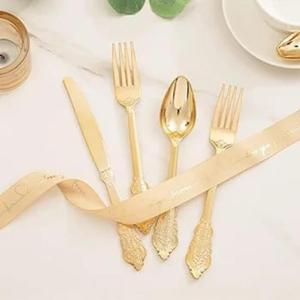 Ensemble de couverts de luxe 3 pièces style italien en or (cuillère, fourchette, couteau) – Vaisselle décorative pour mariage et occasions spéciales – Vente chaude - Product Image 2