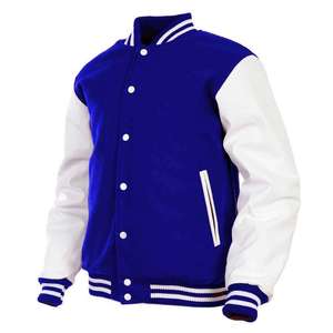 Black <b>White</b> Stand Collar Winter Varsity <b>Jacket</b> Wool and Polyester/Cotton Sleeve for Men Custom Patchwork Covered Button Front - Product Image 2