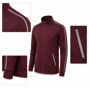 Men's Maroon Full-Zip Sporty Racer <b>Jacket</b> With <b>Silver</b> Stripes And Side Pockets Breathable Polyester Training <b>Jacket</b> Autumn Wear - Product Image 5