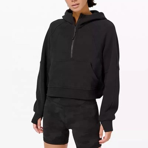 Ropa de calle personalizada para mujer, sudadera deportiva de manga larga con media cremallera de algodón, Top corto con capucha - Product Image 4