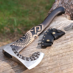 ขวานโทมาฮอว์ค LEGACY BLADES OEM ผลิตด้วยมือ คุณภาพระดับอุตสาหกรรม ใบมีดเหล็กกล้าคาร์บอนสูง ด้ามไม้สลักลาย ขวานสำหรับกิจกรรมกลางแจ้ง - Product Image 5