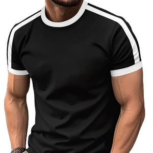 T-shirt à manches courtes col rond pour homme, 100% polyester, motif géométrique, respirant, coupe classique, jersey tricoté décontracté, bleu - Product Image 6