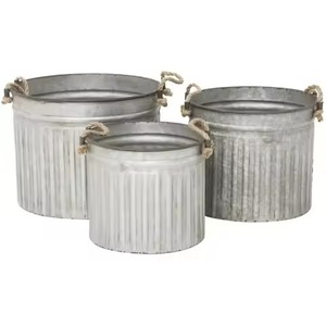 <b>Large</b> Galvanized Planter Decorative Indoor Outdoor Metal Flower Pot Container Garden Decor - Product Image 4
