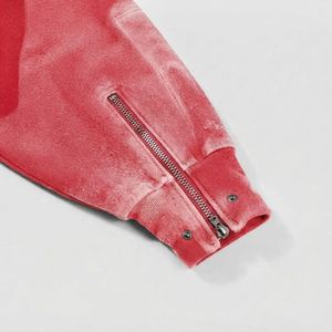Oversized Cropped <b>Hoodie</b> <b>Red</b> Dip Dye Fleece Unisex Autumn Sweatshirt With Belt And Pocket - Product Image 3