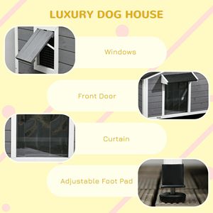 Casa per cani all'aperto in stile cabina in legno grigio con tetto apribile e finestre inferiori rimovibili copri piedi per tende-mobili per animali domestici - Product Image 6