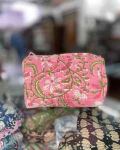 Toiletry Makeup Bag Pouch Set of Cotton <b>Quilted</b> Makeup Bag Indian Block Print Makeup and Toiletry Case - Product Image 1