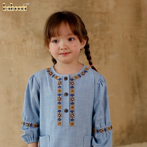 Vestido Midi Trapecio con Bordado Floral Hecho a Mano, Estilo Artístico, para Niñas, Otoño, 100% Algodón, Ecológico, ODM Dubái - DR4475 - Product Image 6