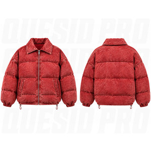 Red Acid Wash Oversized Boxy Bubble Puffer Jacket <b>Y2K</b> <b>Vintage</b> Streetwear Cropped Quilted Zip Up Jacket with Turn Down Collar - Product Image 4