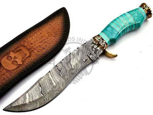 Nueva Edición Cuchillo de Caza de Acero de Damasco Hecho a Mano / Mango de Latón con Piedra Verde, Cuchillo Bowie de Hoja Fija Afilada como una Navaja, Cuchillo de Supervivencia - Product Image 5