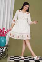 Kurti Wanita Kasual Musim Panas Putih 100% Katun Tenun Mini Modern Pinggang Alami Anti Kusut Halter Tali Serut Bordir Bunga