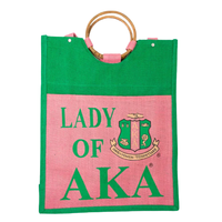 Sac fourre-tout en PVC Green Lady pour sororité avec poignées en bois naturel, fermeture éclair résistante à l'eau, réutilisable, pour le shopping, cadeau, mode, transport
