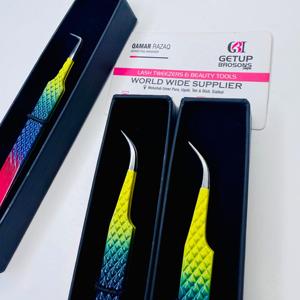 Pince à cils isolante à 90 degrés pour extensions de cils volume, en acier inoxydable, antidérapante, option logo personnalisé, couleur arc-en-ciel - Product Image 6