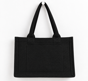 Black Woven Eco Friendly Fashion Tote Handbag Zipper Closure Two Straps Polyester Large Capacity Shoulder <b>Bag</b> <b>for</b> Daily Use - Product Image 1