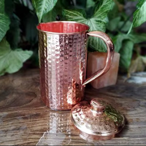 Ensemble de table rustique en cuivre avec pichet à eau ayurvédique en verre, export en gros, fabricant Inde - Product Image 1
