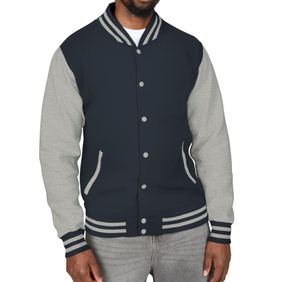 Chaqueta Varsity Azul Marino para Hombre con Mangas de Cuero Borgoña, Cierre de Botones, Cuello Camisero, Ropa Casual de Otoño - Product Image 1