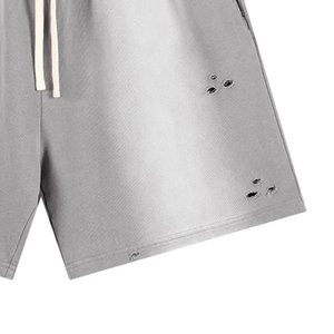 New Arrivals Custom Logo Mens Distressed Sweat Shorts Oversized Casual Streetwear Drawstring Cotton Gym Lounge Shorts <b>Light</b> Gray - Product Image 6