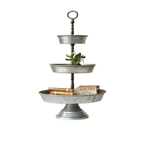 Galvanized Metal 2 <b>Tier</b> Serving Stand With Wooden Handle Farmhouse Style For <b>Cakes</b> Cupcakes Desserts Decorative Home And Kitchen - Product Image 6