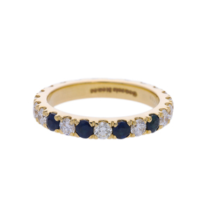 Elegante Anillo de Compromiso y Boda para Mujer en Oro Amarillo de 14K con Zafiro Azul Clásico Alternado y Diamante CVD Cultivado en Laboratorio con Baño de Rodio - Product Image 2