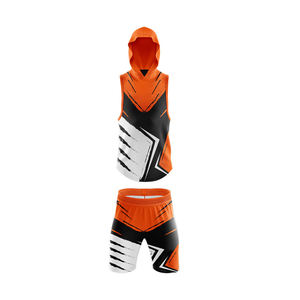 Ensemble de maillot de basket sans manches à capuche personnalisé par sublimation avec short, imprimé géométrique, anti-humidité, unisexe, adulte, athlétique - Product Image 3