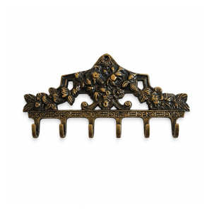Handcrafted Solid Brass Floral <b>Key</b> Holder <b>Wall</b> Mounted Decorative 6 Hook Organizer Vintage Entryway Home and Office Décor <b>Rack</b> - Product Image 1