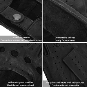 Guantes de Conducción de Cuero Vacuno Suave de Lujo, Color Gris Carbón, Sin Dedos, con Ventilación en los Nudillos y Dorso Abierto, Antideslizantes, Directo de Fábrica OEM - Product Image 2