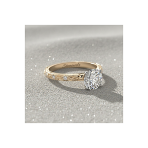 Anillo de Compromiso Estilo Vintage Stonewels Blossom con Diamante Cultivado en Laboratorio, Corte Diferente, Banda Grabada, Oro de 14K, Anillo Nupcial Certificado - Product Image 1