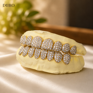 Grillz Hip Hop plaqué or jaune 14K, micro-incrustation de moissanite taille brillant rond, bijoux dentaires unisexe pour soirée - Product Image 4