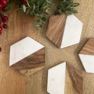 Ensemble de sous-verres en bois et marbre pour cadeaux de mariage, accessoires de table décoratifs haut de gamme - Product Image 3