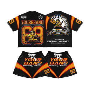 Ensemble de chemises courtes en tissu éponge écologique de haute qualité, fabriqué sur mesure par Muid, pour un look décontracté d'hiver, avec un design délavé au soleil et des strass - Product Image 1