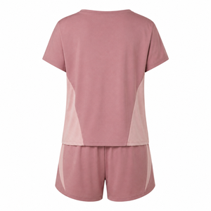 Conjunto de Dos Piezas para Mujer, Color Rosa Empolvado, con Logotipo Personalizado, Top con Cuello en V y Pantalones Cortos, Ropa Deportiva Informal y Transpirable para Verano - Product Image 2