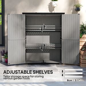 Casetta da Giardino per Esterni Facile da Montare, Grigia, con Porte Lucchettabili, Piedini Regolabili, 2 Ripiani, Tetto in Asfalto, Materiale Legno, Prodotto in PP - Product Image 6