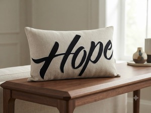 ปลอกหมอนอิงพิมพ์ลายผ้าลินิน 100% |   ปลอกหมอนตกแต่งลาย "Hope" สไตล์โมเดิร์นสำหรับโซฟาและบ้าน - Product Image 2