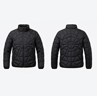 Blouson matelassé tendance motif toile d'araignée pour homme, noir brillant, manteau d'hiver, streetwear Y2K, vente en gros personnalisée, blousons matelassés pour homme
