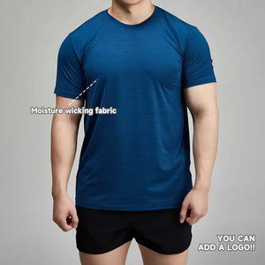 T-shirt de sport pour homme en polyester/coton, séchage rapide, imprimé personnalisé, vierge, teint en fil, anti-boulochage, tricoté, vente en gros - Product Image 2