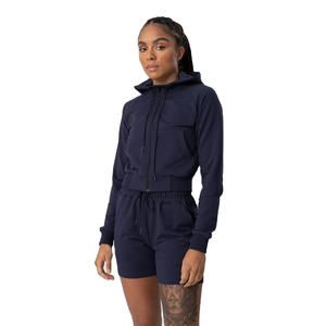 Sudadera corta con capucha para mujer, ropa con logotipo de marca personalizada, 100% algodón, forro polar, manga completa, Invierno - Product Image 1