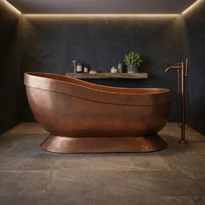 Bañera Independiente de Cobre Hecha a Mano, Bañera de Pedestal de Lujo con Diseño Curvo para un Baño Elegante - Product Image 3