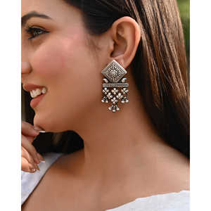 Meera Jaipur Tribal Style Silver <b>Fine</b> <b>Stud</b> <b>Earrings</b> - Product Image 2