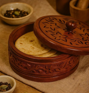 Couvercle de pot en bois classique finition naturelle pour chapati, casserole, pain, roti – Contenant de rangement écologique, durable et compatible lave-vaisselle - Product Image 1
