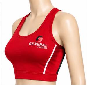 General Industries Sujetador deportivo rojo con cuello redondo para mujer, top transpirable con bloques de color - Product Image 3