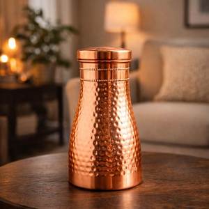 Bouteille d'eau en cuivre martelé artisanal avec bouchon anti-fuite pour l'hydratation quotidienne, les voyages, le bureau et le yoga - Product Image 2